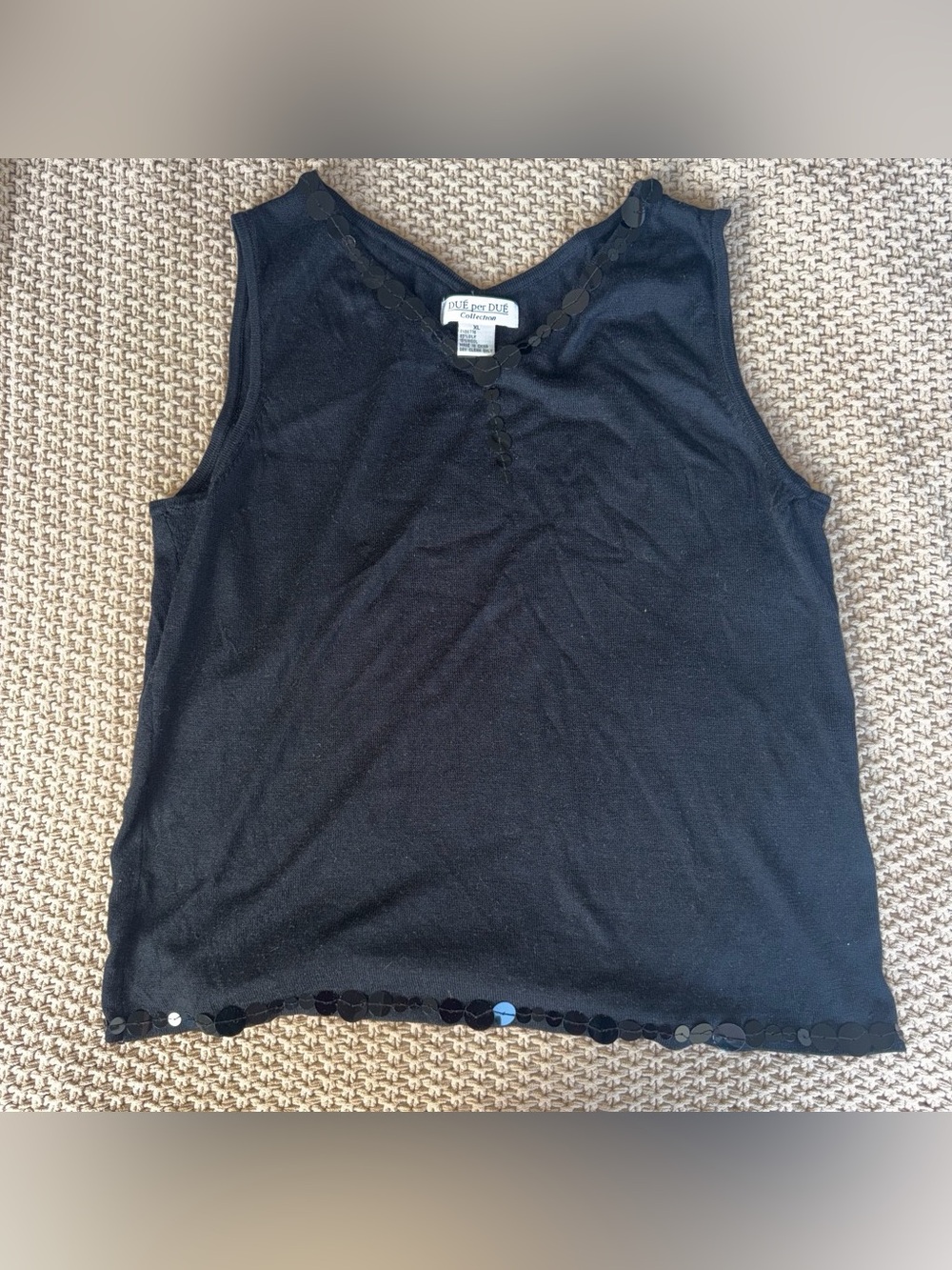 Vintage 90s Black Tank Top w Sequin Trim